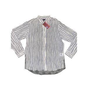 CLOT Men’s Grey & White Crumpled Pinstripe Polka Dot Button Down L NWT